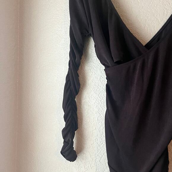 New Free People Reya Ruched Long Sleeve Bodysuit NWT Hot Fudge Brown Large - Picture 4 of 9